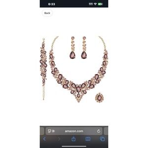 CSY 4 Pcs/Set Austrian Crystal Necklace Earrings Bracelet Ring‎ Amethyst NIB W